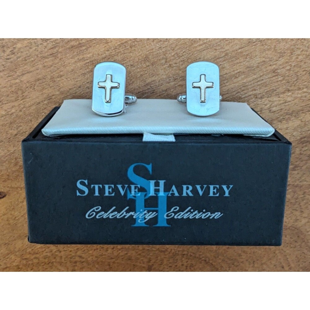 Steve Harvey Cross Design Cufflinks Silver Gold French Cuff Display Box New